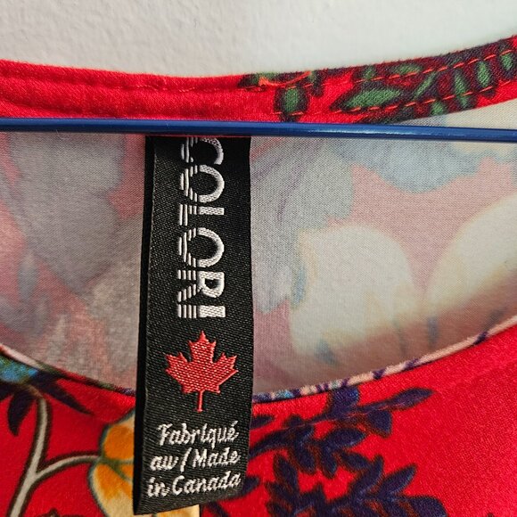 Colourful Floral red dress Colori, made in Canada - Picture 8 of 9